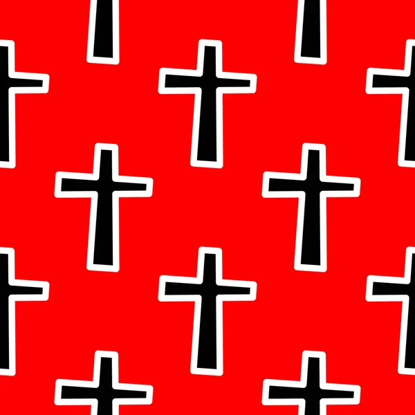 Узор с черными крестами на красном фоне. — стоковый вектор