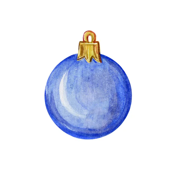 Karácsonyi kék labda. Karácsonyfa dekoráció. Akvarell illusztráció — Stock Fotó