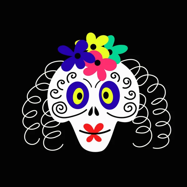 Cráneo de novia con flores para el Día de los Muertos — Archivo Imágenes Vectoriales