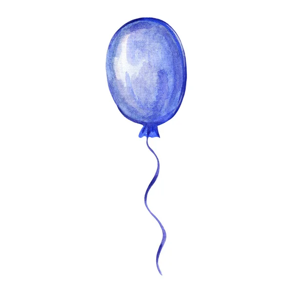 Balão azul sobre um fundo branco. ilustração aquarela desenhada à mão — Fotografia de Stock