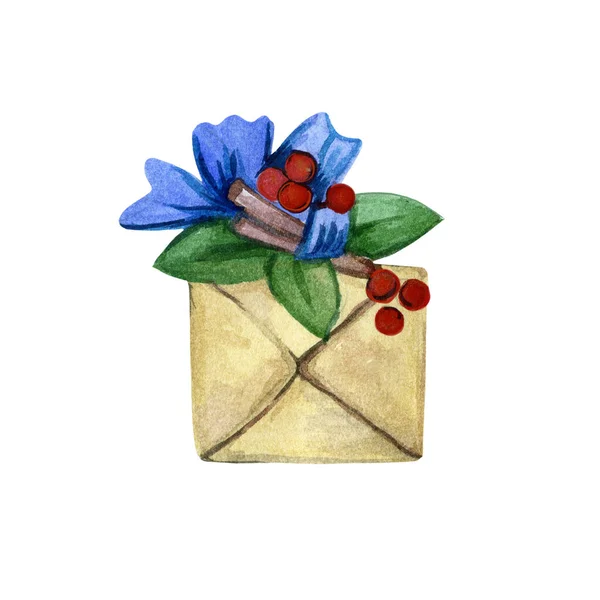 Caja de regalo de Navidad con decoraciones. Ilustración en acuarela — Foto de Stock