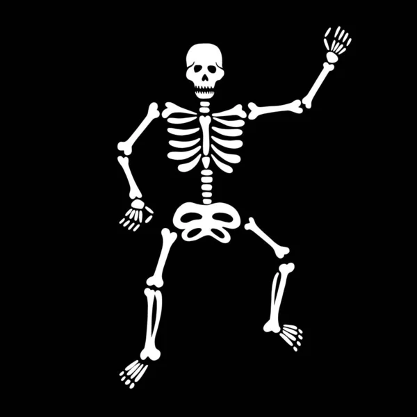 Bonito esqueleto de dança em um fundo preto. — Vetor de Stock