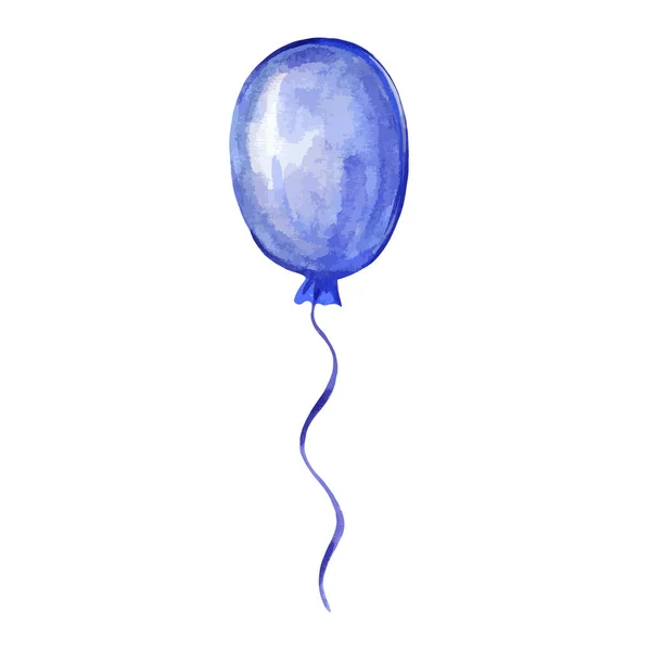 Balão azul sobre um fundo branco. ilustração aquarela desenhada à mão —  Vetores de Stock