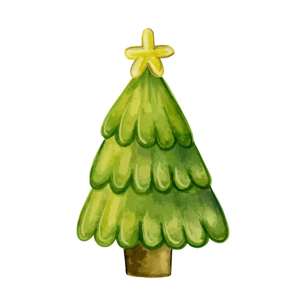Arbre de Noël avec étoile. illustration aquarelle — Image vectorielle