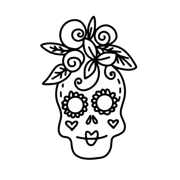 漂亮的头盖骨装饰着花朵.B.病媒 — 图库矢量图片