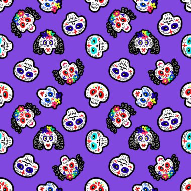 Renkli komik kafatasları ile kusursuz desen.