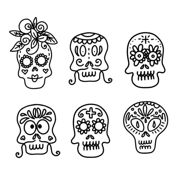 Set of vector illustrations of decorated skulls — Stock Vector