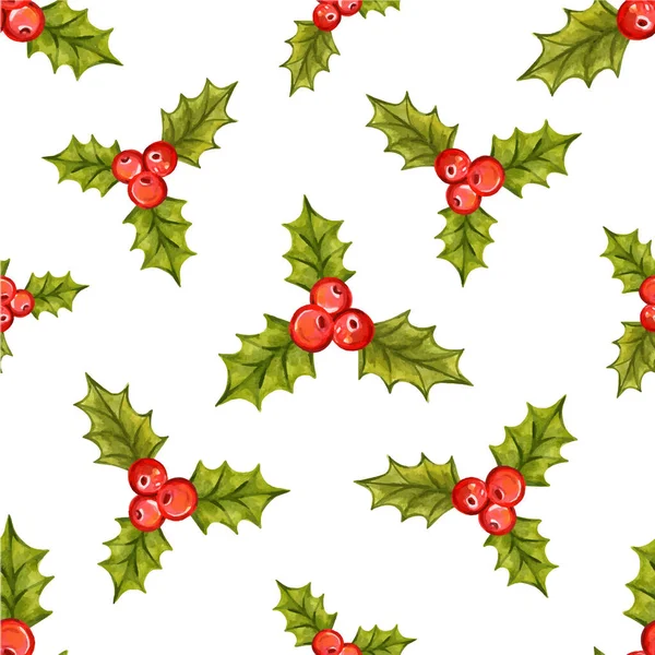 Seamless Christmas pattern with holly berries — Stock Vector