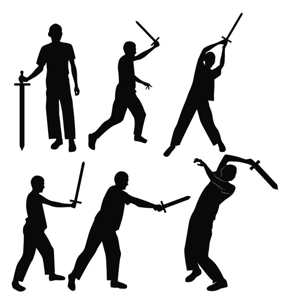 A set of silhouettes swordsman — Stock Vector