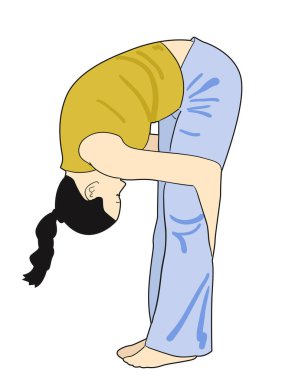 Kız öne eğilmeyi öğreniyor. Vektör illüstrasyonu