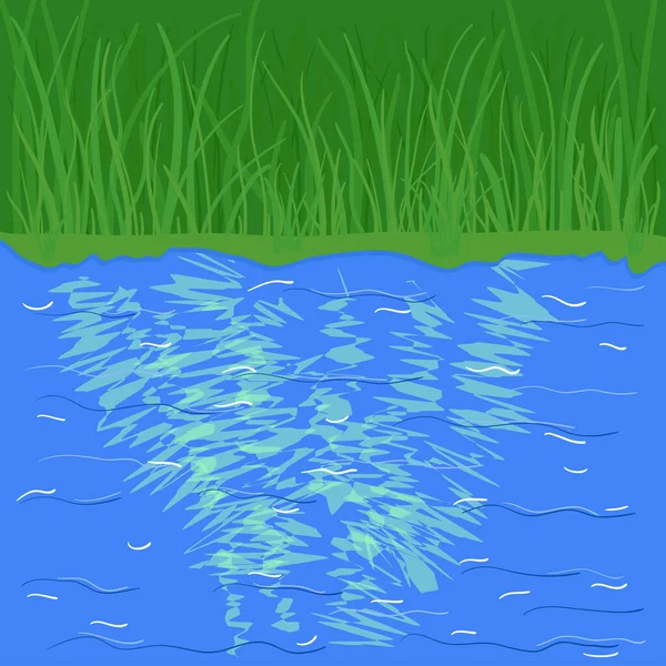 Natürlicher Hintergrund Mit Fluss Und Gras Vektorillustration — Stockvektor