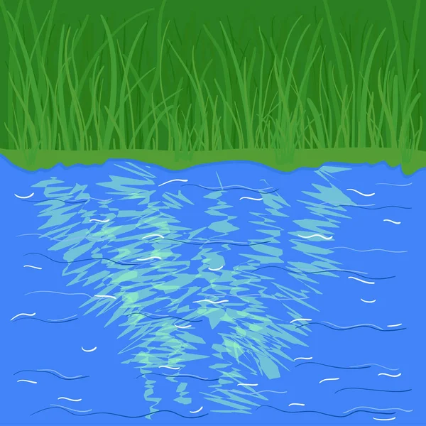 Fond Naturel Avec Rivière Herbe Illustration Vectorielle — Image vectorielle