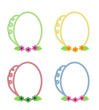 Kıvrımlar ve çiçeklerle süslenmiş zarif bir çerçeve. Vektör illüstrasyonu