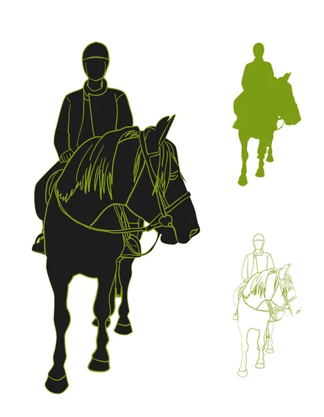 一组马背上骑手的轮廓和轮廓 矢量说明 — 图库矢量图片