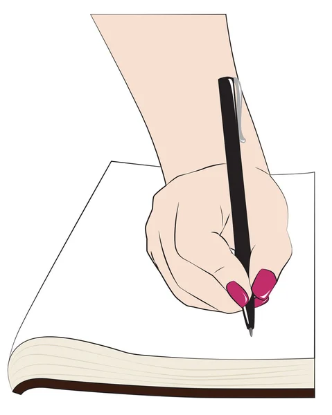 Scrittura femminile a mano su taccuino — Vettoriale Stock