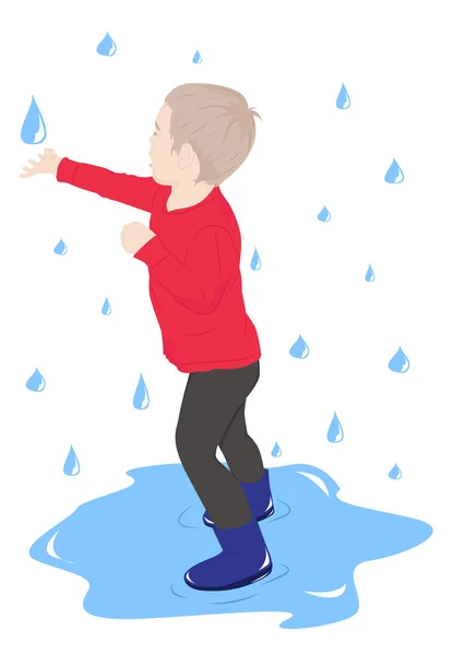 El niño bajo la lluvia — Vector de stock