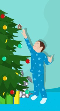 küçük çocuğa Noel ağacı