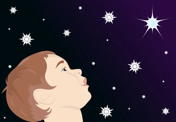 Child looking at the star — Stock Vector