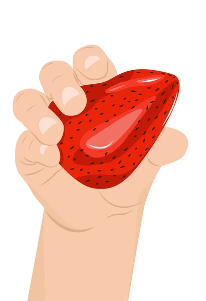 Fresas en la mano de un niño — Vector de stock