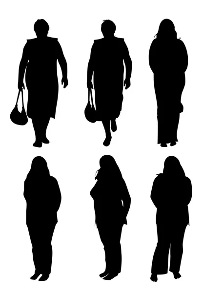 Silhuetas de mulheres gordas —  Vetores de Stock