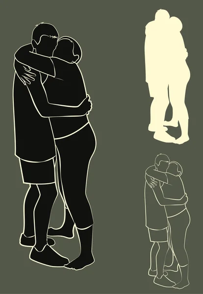 剪影夫妇拥抱 — 图库矢量图片