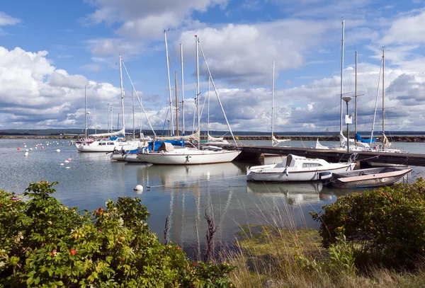 Sommar landskap med båtar — Stockfoto