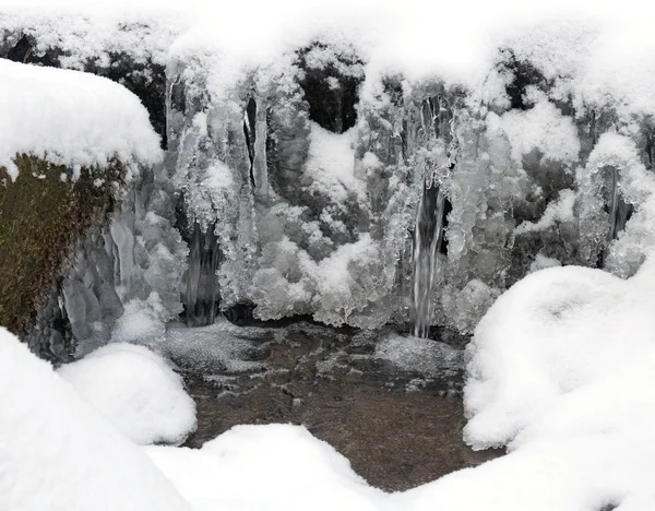Acqua ghiacciata, neve e piccolo ruscello — Foto Stock