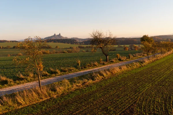 Paesaggio mattutino e Castello di Trosky, Repubblica Ceca — Foto Stock