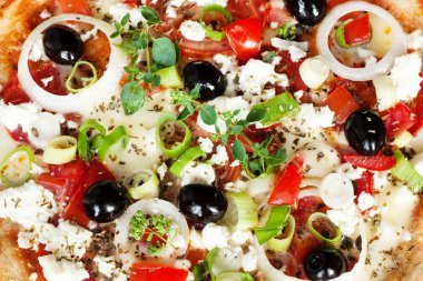 Taze vejetaryen Yunan tarzı Pizza arka plan