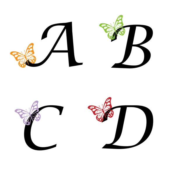 Vektor sadu počáteční písmena s motýly — Stockový vektor