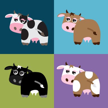 İnekler düz tasarım çizimler kümesi