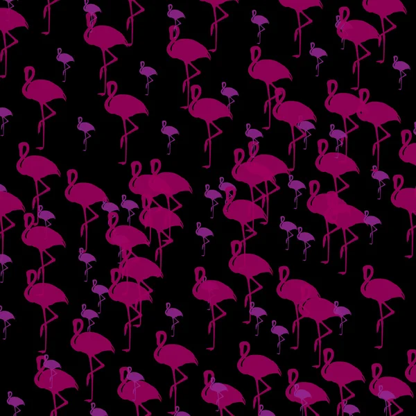 Flamingo bird pattern on black — Stock Vector