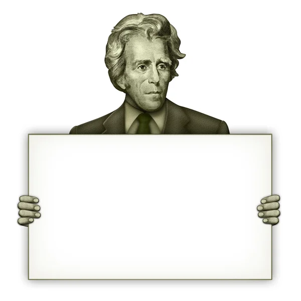 Blank Sign Held by President Andrew Jackson — Stock Photo, Image