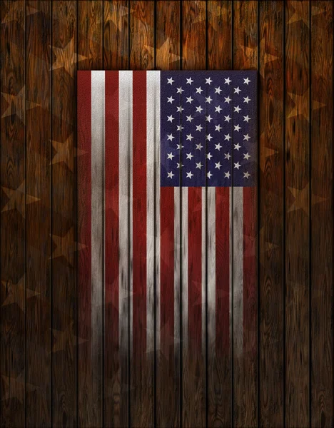 United States Flag malet på Old Wooden Wall - Stock-foto