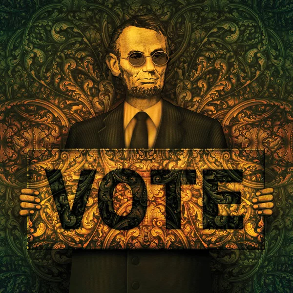 Foto Ilustração Sinal Vote Sendo Realizada Por Abraham Lincoln Partir — Fotografia de Stock