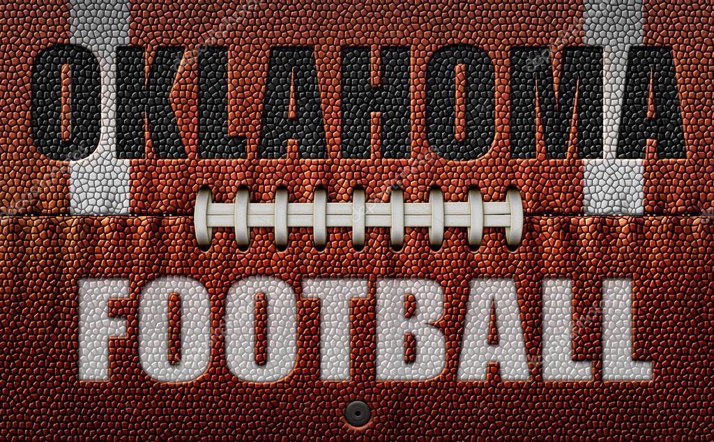The words, Oklahoma Football, embossed onto a football flattened into two dimensions. 3D Illustration