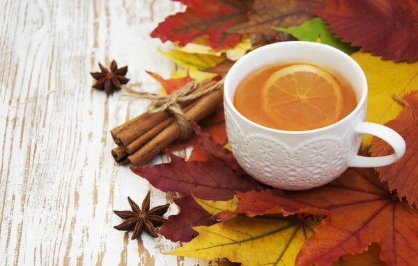 Tasse heißen Tee mit Zitrone — Stockfoto