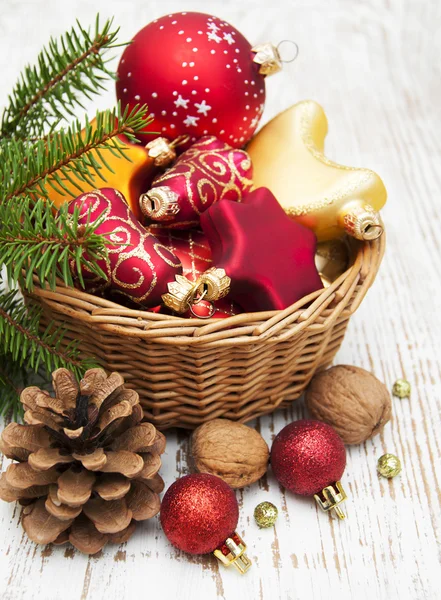 Christmas Decoration in basket — Stock Photo, Image