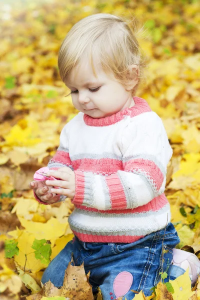Baby girl with autumn leaves — Stock Photo, Image