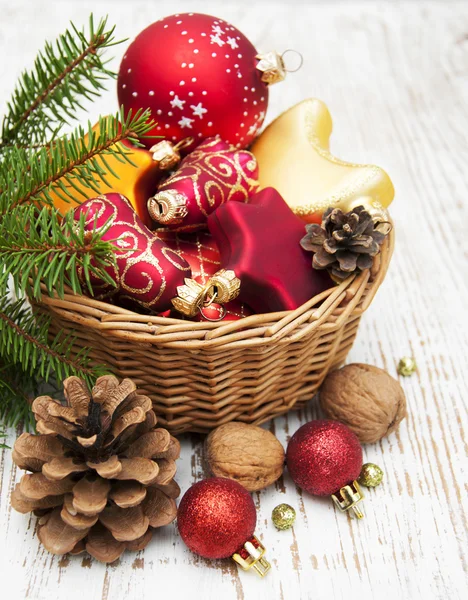 Christmas Decoration in basket — Stock Photo, Image