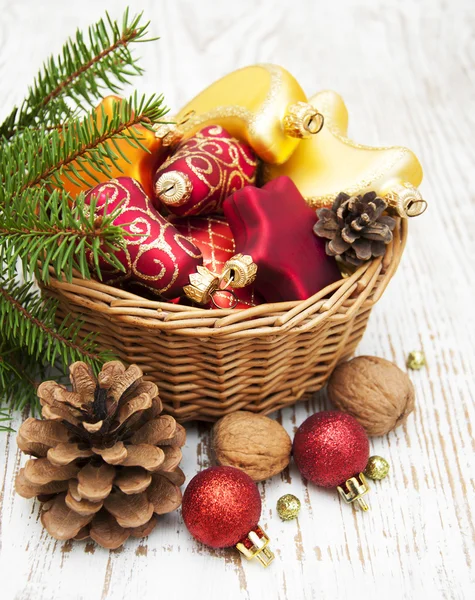 Christmas Decoration in basket — Stock Photo, Image