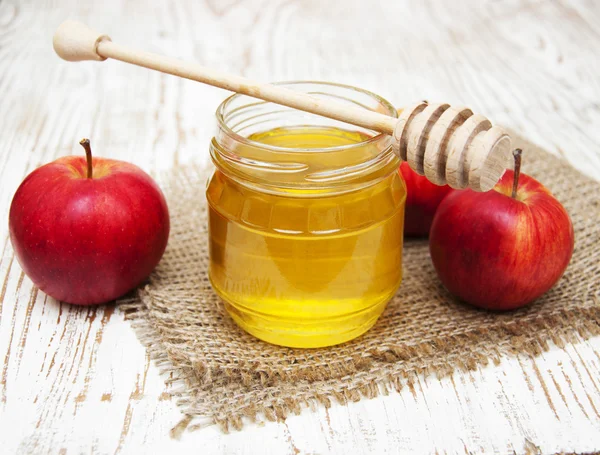 Fresh honey with   apples — Stock Photo, Image