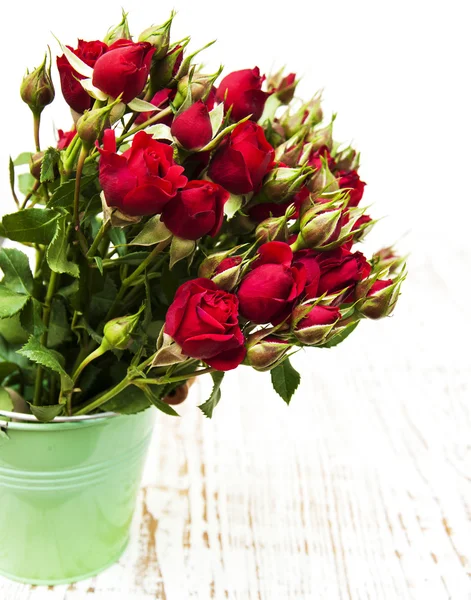 Red roses in bucket — Stock Photo, Image