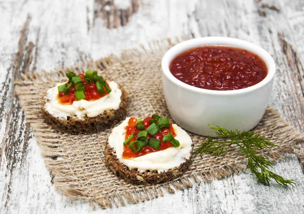 Canape with red caviar — Stock Photo, Image