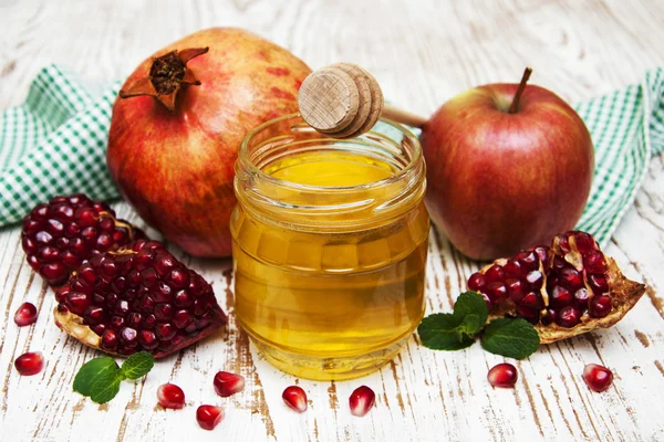 Μέλι μήλο και ρόδι — Φωτογραφία Αρχείου
