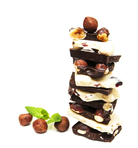 Dark and white chocolate with nuts — Stock Photo, Image