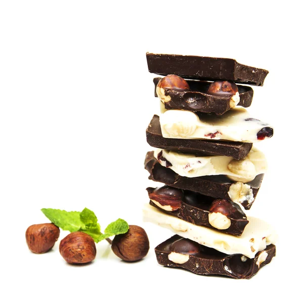 Dark and white chocolate with nuts — Stock Photo, Image