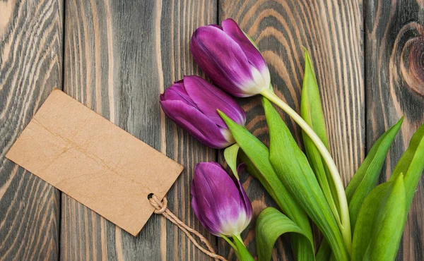 Tulipes avec une carte — Photo