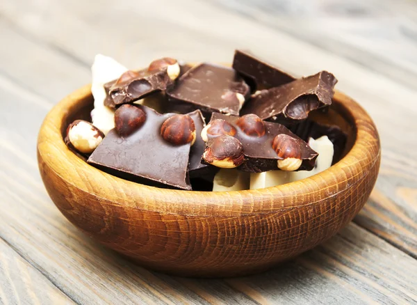 Dark  and white chocolate with nuts — Stock Photo, Image