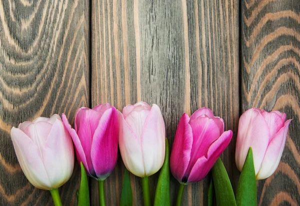 Border with pink tulips — Stock Photo, Image